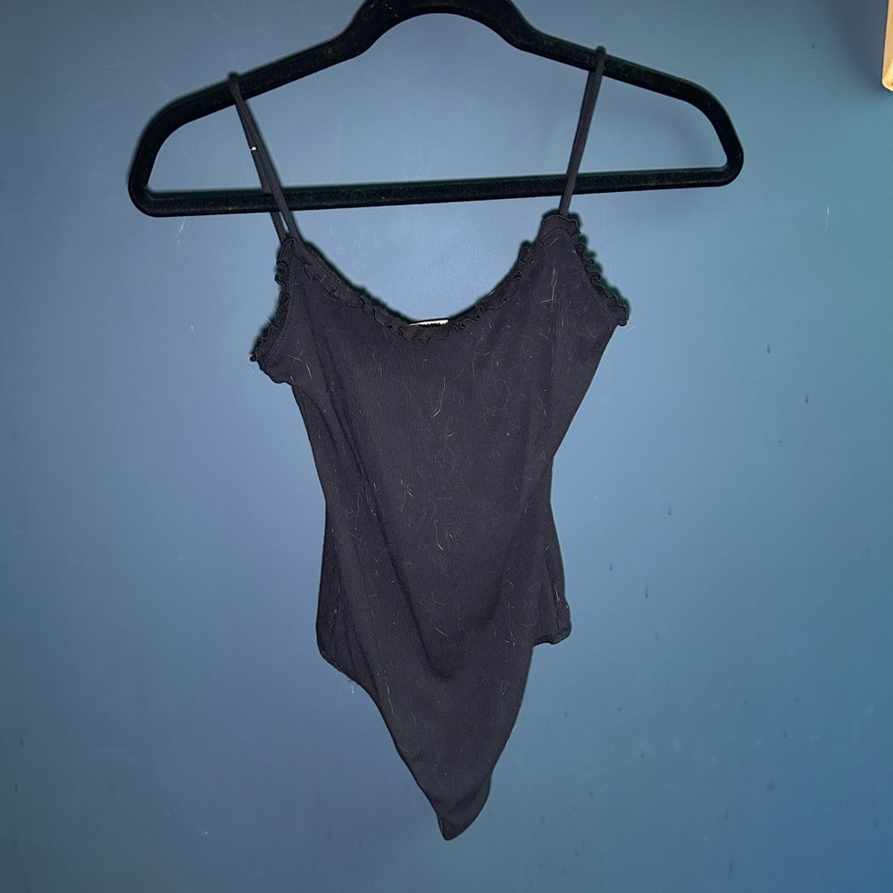 Aritzia Black Ribbed Spaghetti Strap Bodysuit